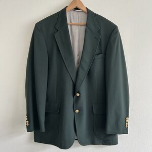 Vintage Lands End Mens Blazer 44L Green Wool Jacket Made in USA Preppy Dad FLAW